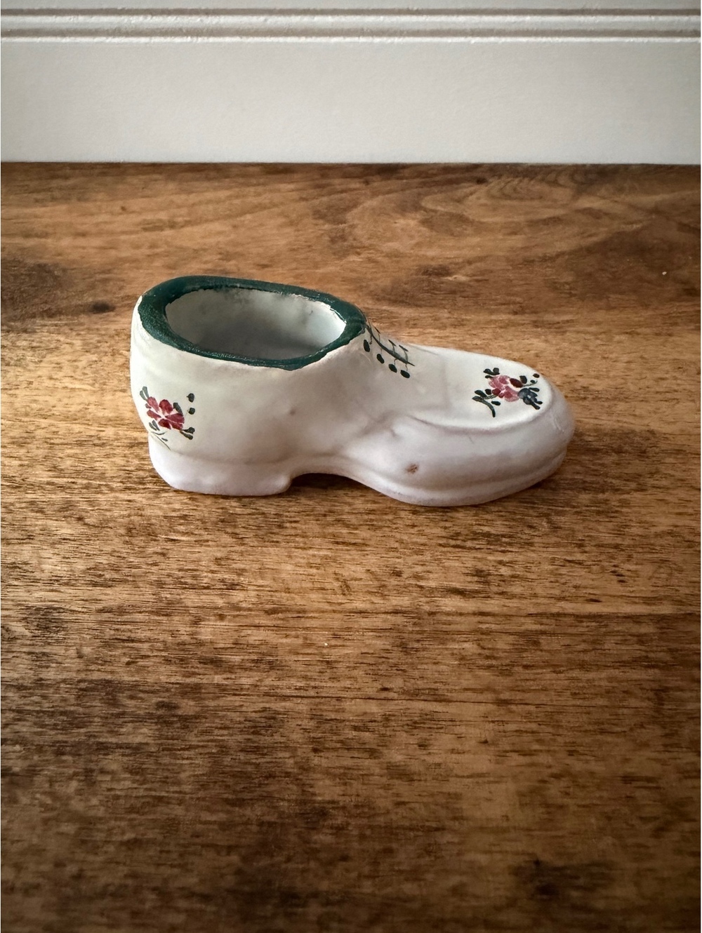 Collectible Porcelain Miniature Saddle Shoe – Signed Artisan Pottery, 3.5"